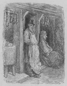 彼の練習を待っている肉屋 作： Gustave after Dore